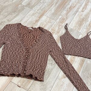 Brown Knit Cardigan and Crop Top Set